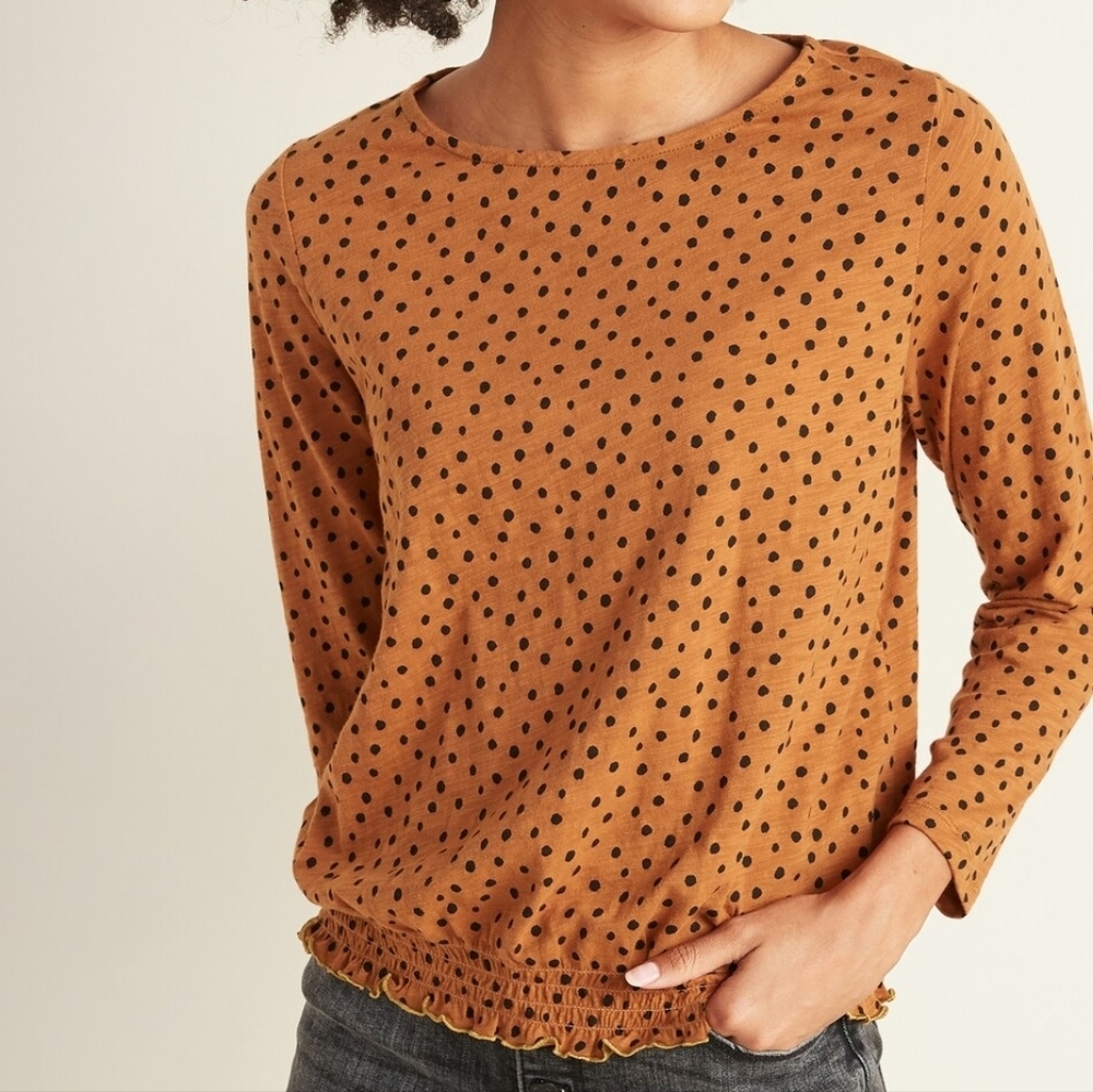 Old Navy Polka Dot Blouson Cotton Top orange black size S